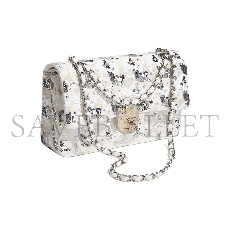 CHANEL 25S 11.12 EMBROIDERED SATIN SEQUIN SHOULDER BAG A01112 (25.5*15.5*6.5cm)